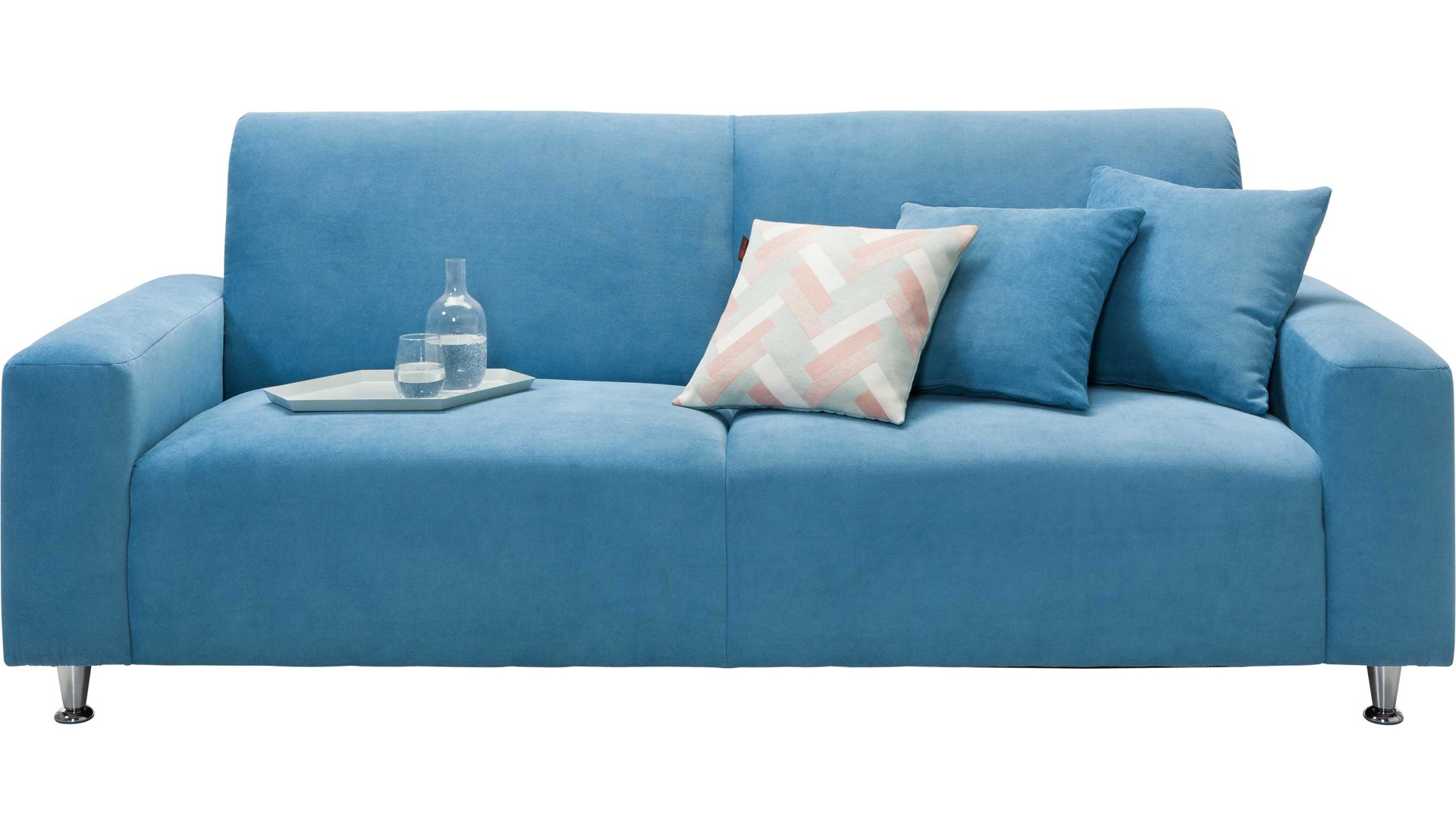 Dreisitzer Iwaniccy aus Stoff in Hellblau 3-Sitzer Julia - Couch mit Bonnellfederkern blauer Bezug Sun 85 & Chromfüße - Länge ca. 201 cm