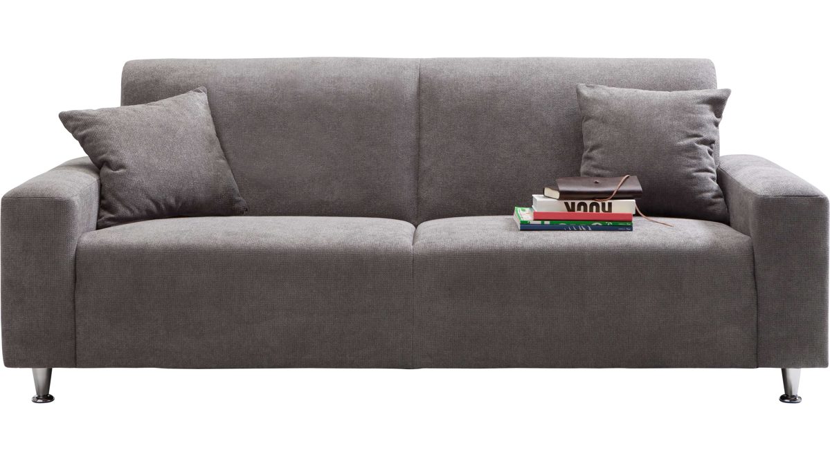 Dreisitzer Iwaniccy aus Stoff in Braun Dreisitzer Sofa Julia mit Bonnellfederkern stonefarbene Mikrofaser Boston & Chromfüße – Länge ca. 201 cm