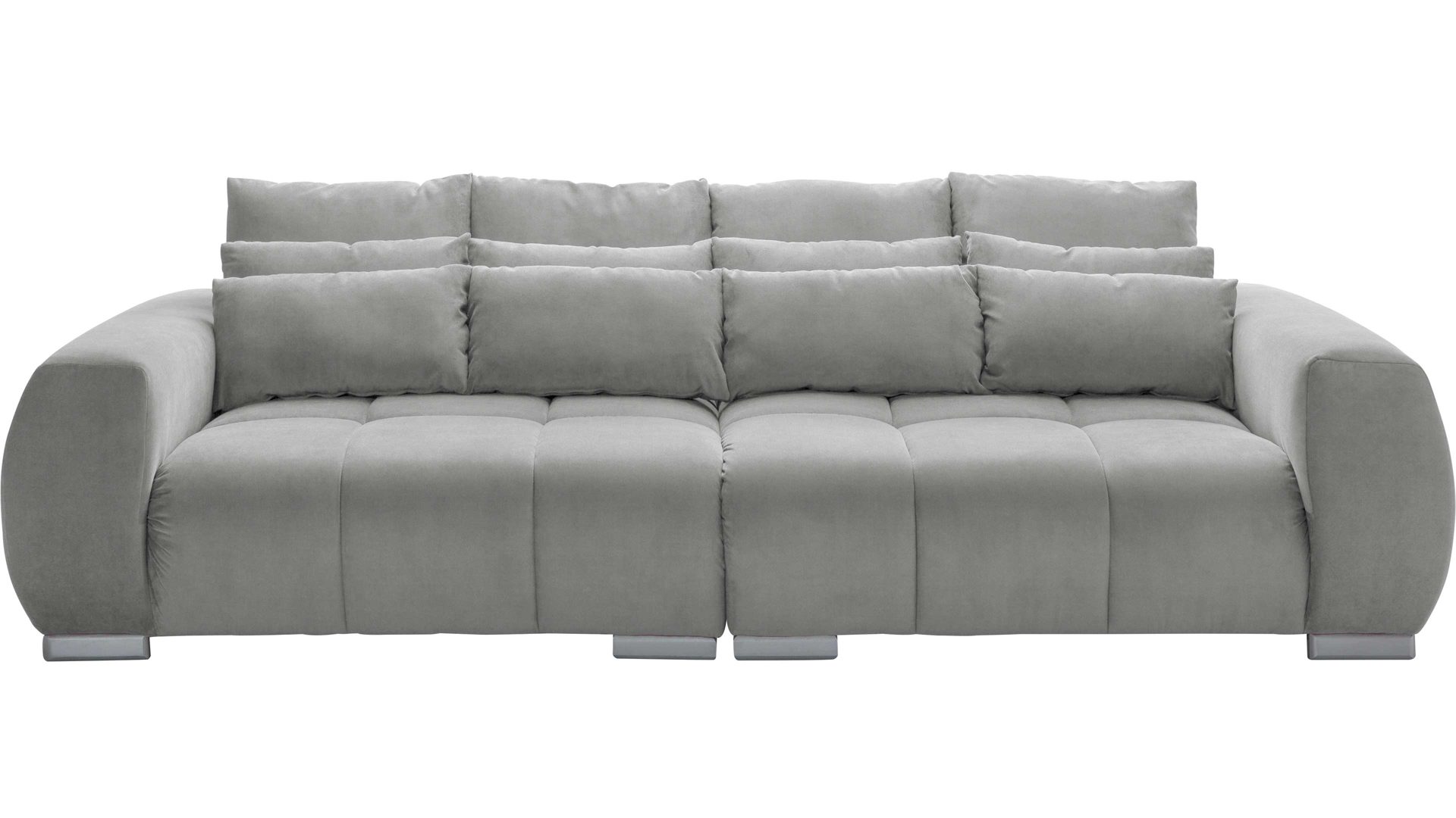 Bigsofa KAWOO® aus Stoff in Hellgrau KAWOO® Bigsofa Escape bzw. Polstermöbel hellgrauer Bezug Sun 91 & silberfarbene Holzfüße - Länge ca. 276 cm