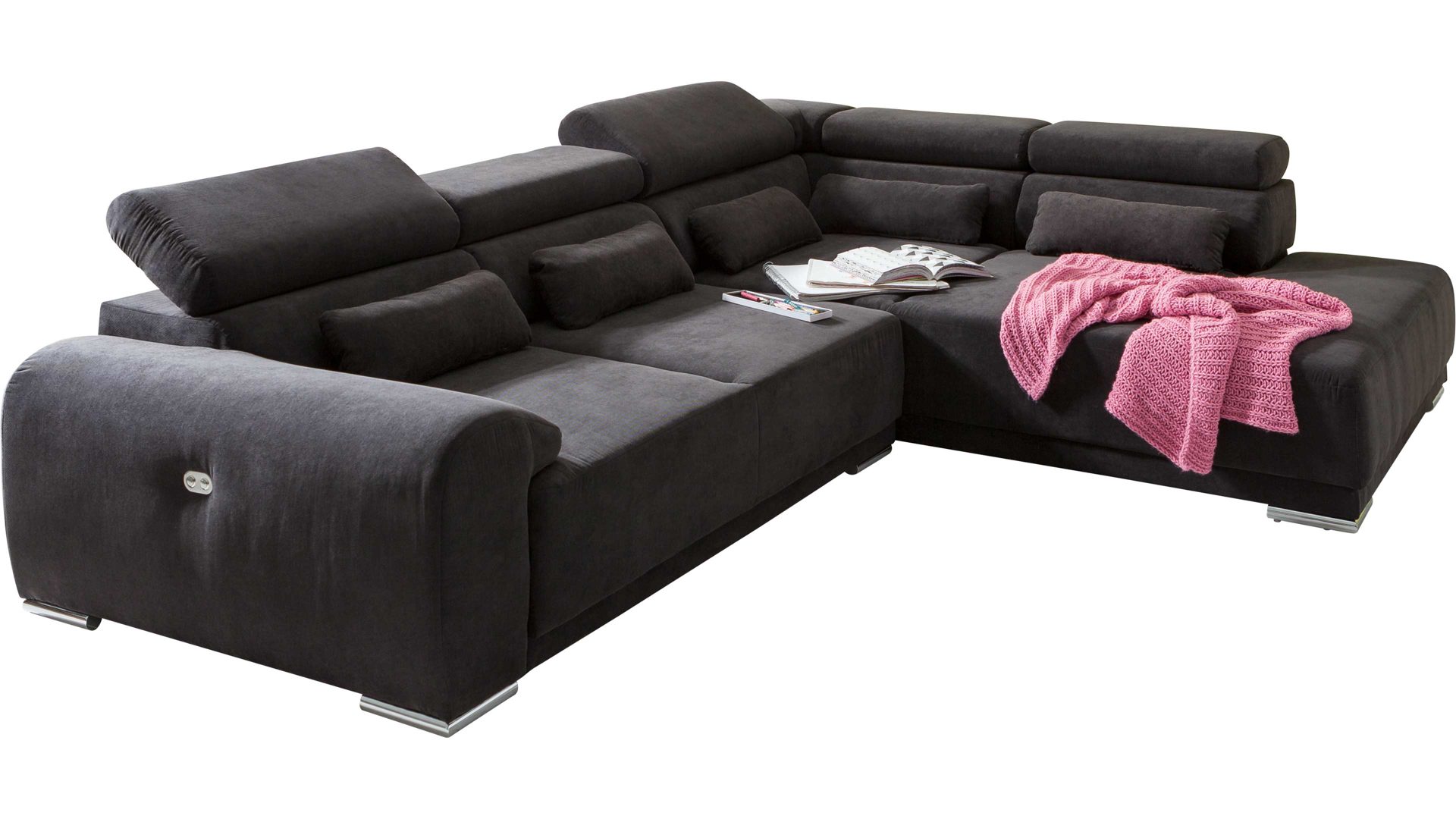 Ecksofa Iwaniccy aus Stoff in Grau Ecksofa Padua anthrazitfarbenes Flachgewebe Sun 100 – Stellfläche ca. 320 x 229 cm