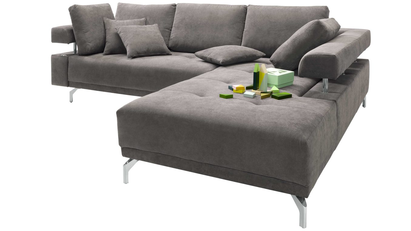 Ecksofa KAWOO aus Stoff in Dunkelgrau KAWOO Polstermöbel Serie Dream - Ecksofa bzw. Polsterecke grauer Bezug Sun 95 & Metallfüße – Stellfläche ca. 270 x 224 cm