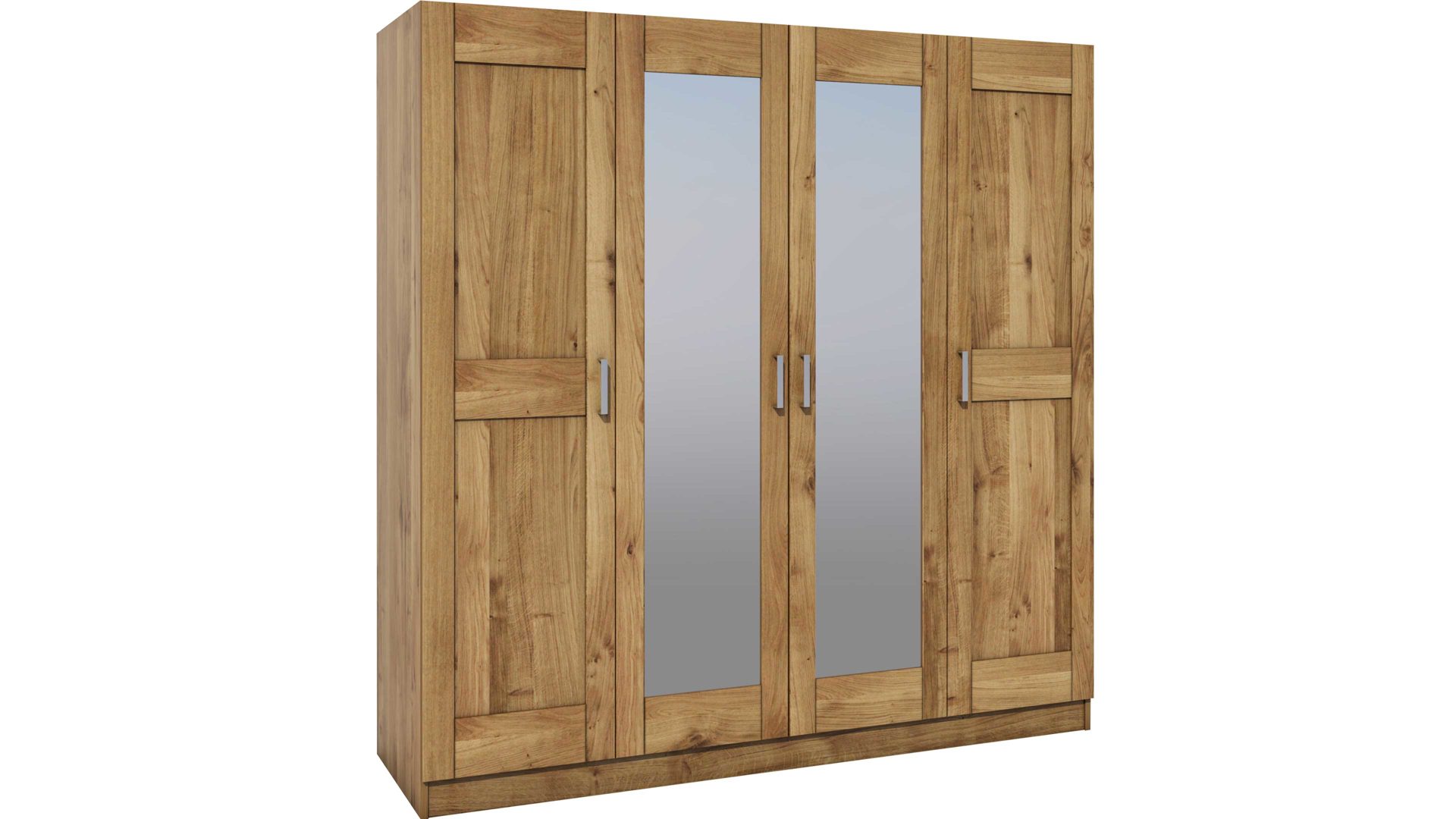 Kleiderschrank Elfo-möbel aus Holz in Holzfarben Kleiderschrank Toni mit Spiegeltür geölte Wildeiche – vier Türen, Breite ca. 202 cm