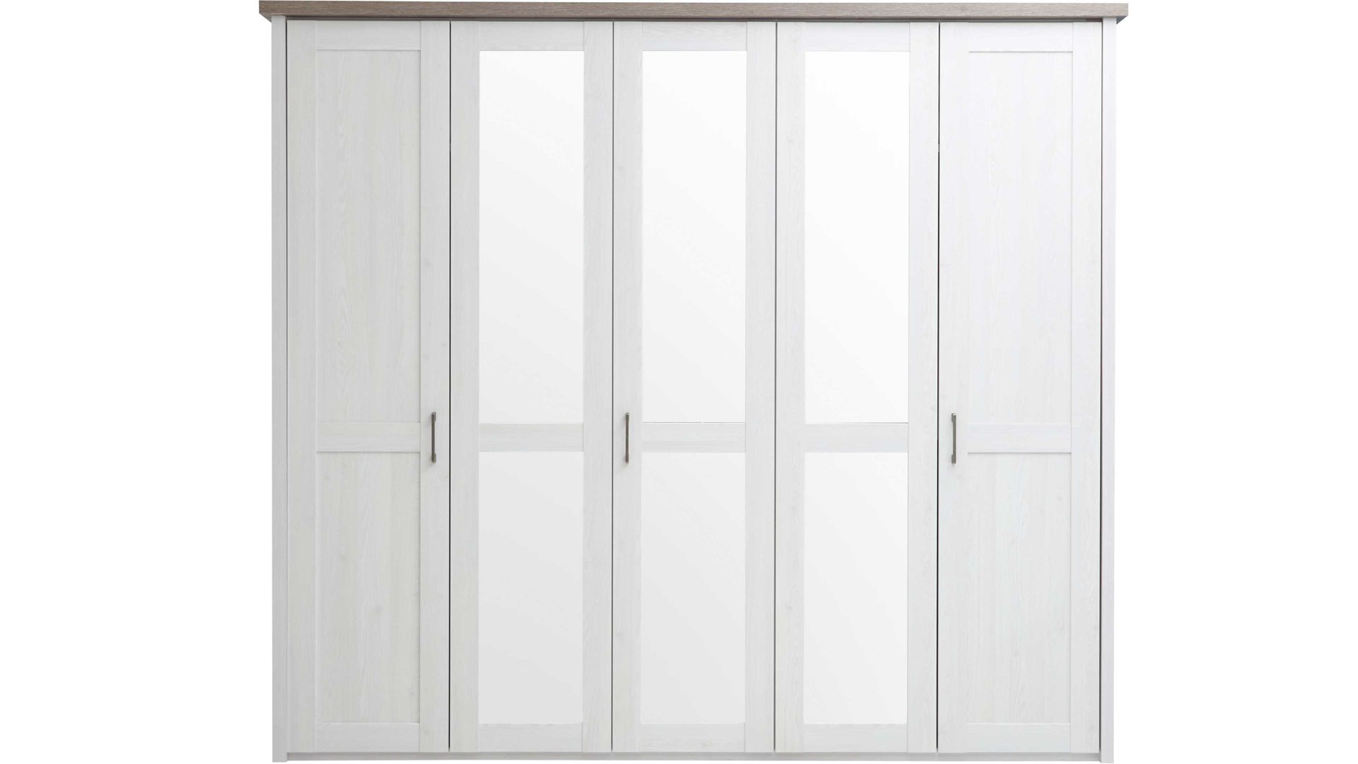 Kleiderschrank Pol-power aus Holz in Weiß Kleiderschrank weiße Pinie- & Trüffel -  Breite ca. 241 cm, fünf Türen