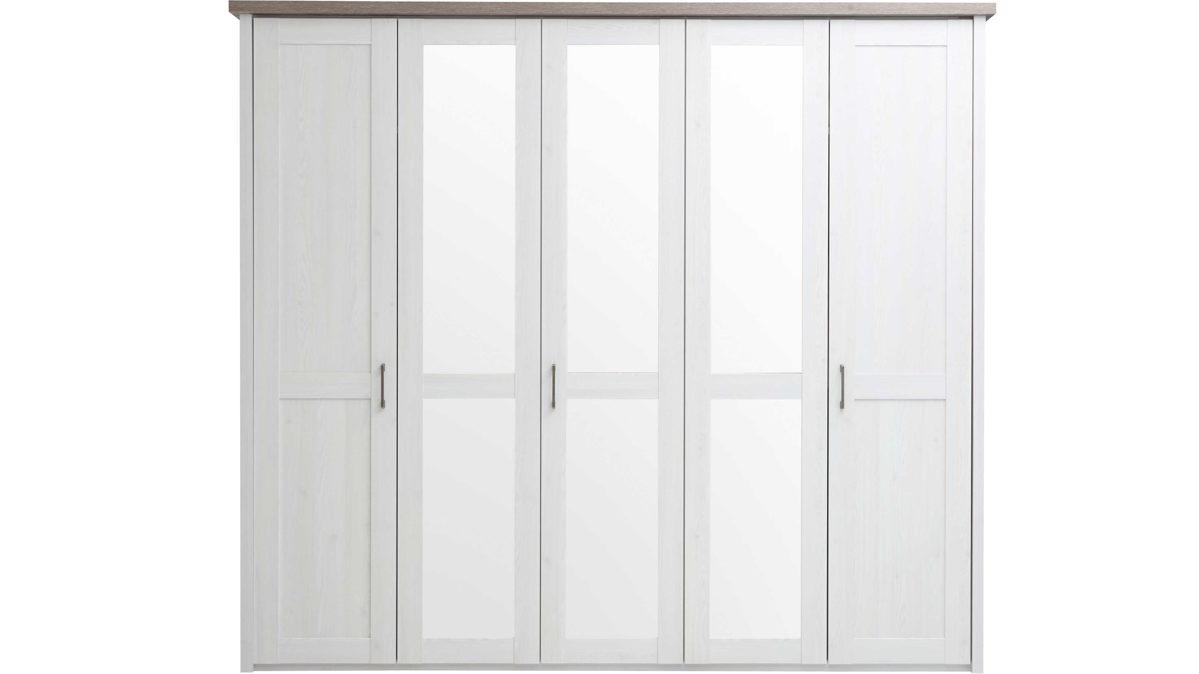 Kleiderschrank Pol-power aus Holz in Weiß Kleiderschrank weiße Pinie- & Trüffel -  fünf Türen