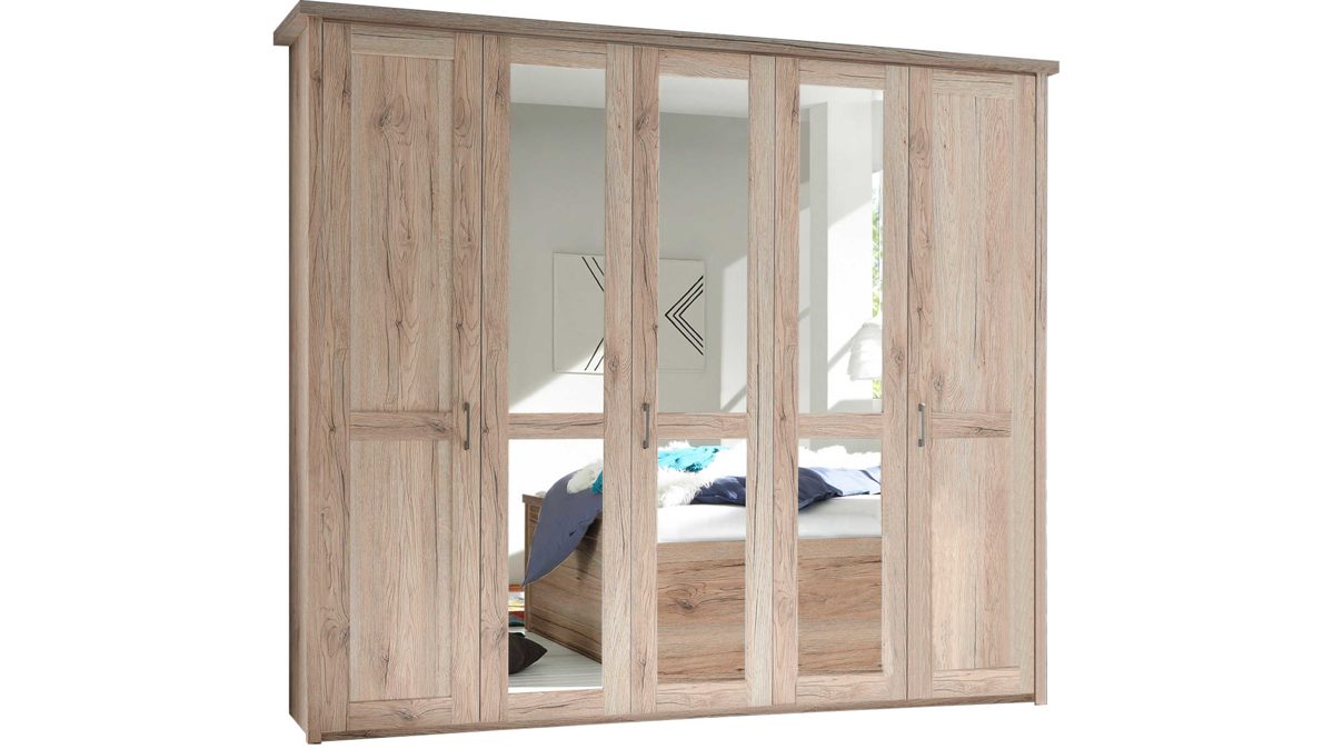Kleiderschrank Pol-power aus Holz in Holzfarben Kleiderschrank helle San Remo Eiche -  fünf Türen