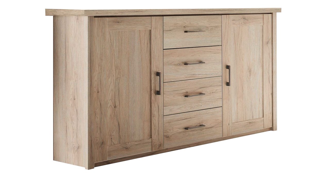 Kombikommode Pol-power aus Holz in Holzfarben Kombikommode San Remo Eiche -  zwei Türen, vier Schubladen