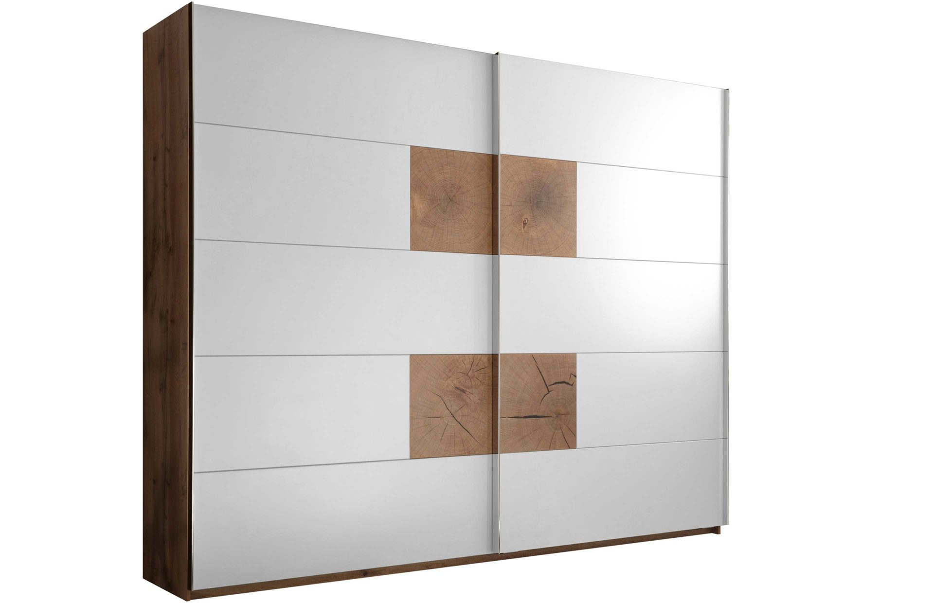 Kleiderschrank Pol-power aus Holz in Weiß Schwebetürenschrank Weiß & Wildeiche – zwei Türen, Breite ca. 270 cm