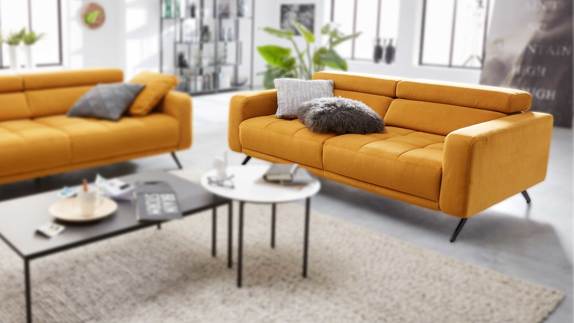 2,5-Sitzer Interliving aus Stoff in Orange Interliving Sofa Serie 4303 – 2,5-Sitzer curryfarbene Wirkware Salsa - Länge ca. 182 cm