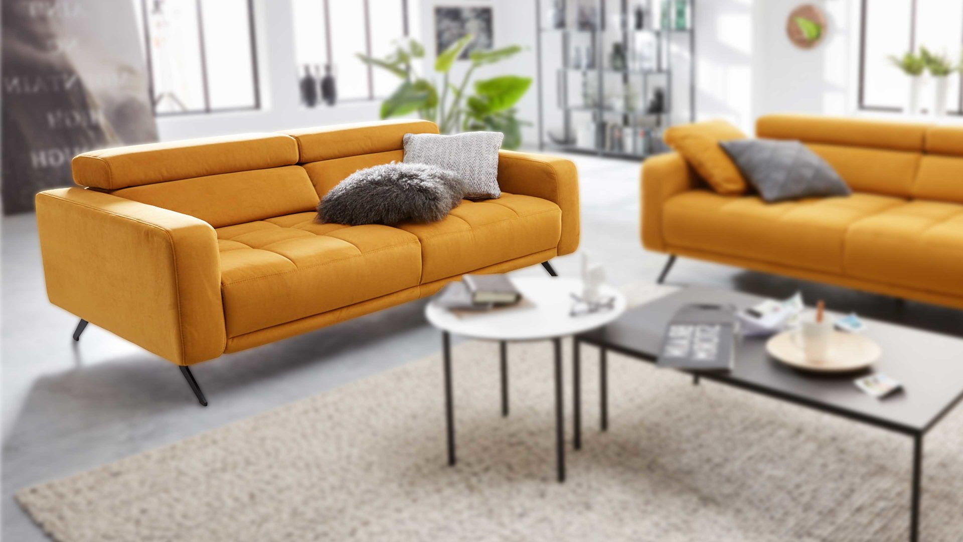 Dreisitzer Interliving aus Stoff in Orange Interliving Sofa Serie 4303 – Dreisitzer curryfarbene Wirkware Salsa - Länge ca. 210 cm