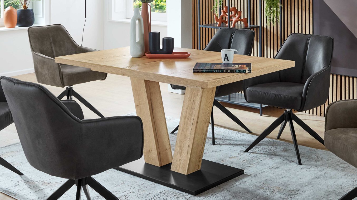 Auszugtisch PARTNERRING COLLECTION aus Holz in Holzfarben PARTNERRING COLLECTION Multi-Decor - Ausziehtisch Halifax Eiche & Schwarz - ca. 140 - 220 x 90 cm