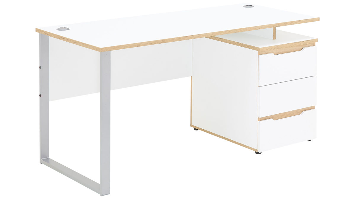 Schreibtisch Innostyle aus Holz in Weiß Büro Serie Memphis - Schreibtisch mit Container Weiß & Artisan Eiche - ca. 150 x 73 cm