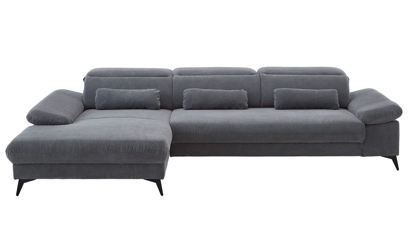 Ecksofa KAWOO aus Stoff in Grau KAWOO Polsterprogramm Exit - Funktions-Ecksofa grauer Velourbezug Onega 07 - Stellfläche ca. 198 x 314 cm