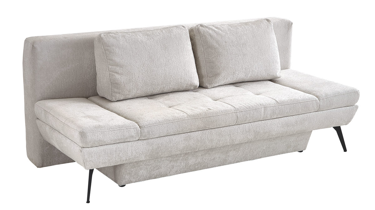 Schlafsofa Restyl aus Stoff in Beige Schlafsofa Terri cremefarbener Chenillebezug 2-7096 & anthrazitfarbene Metallfüße