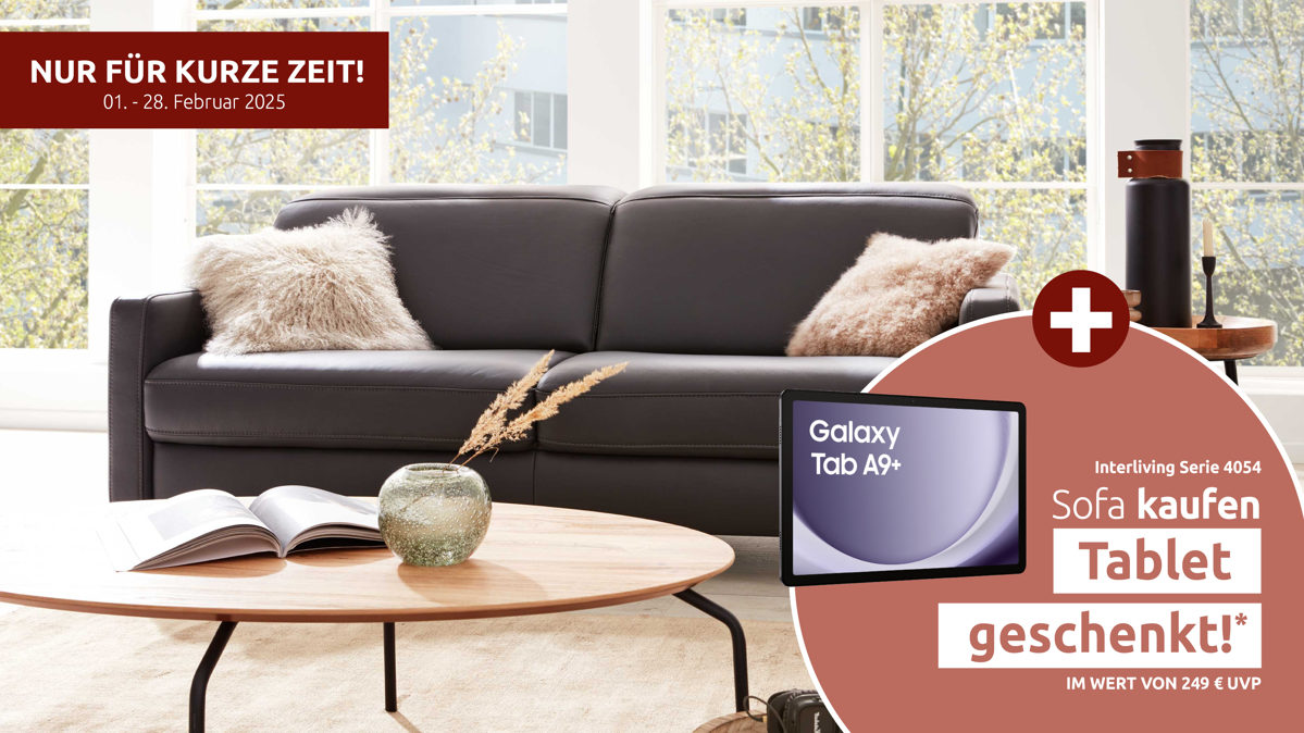 Dreisitzer Interliving aus Leder in Anthrazit Interliving Sofa Serie 4054 – Dreisitzer anthrazitfarbenes Leder Credo & Chromfüße – Länge ca. 218 cm