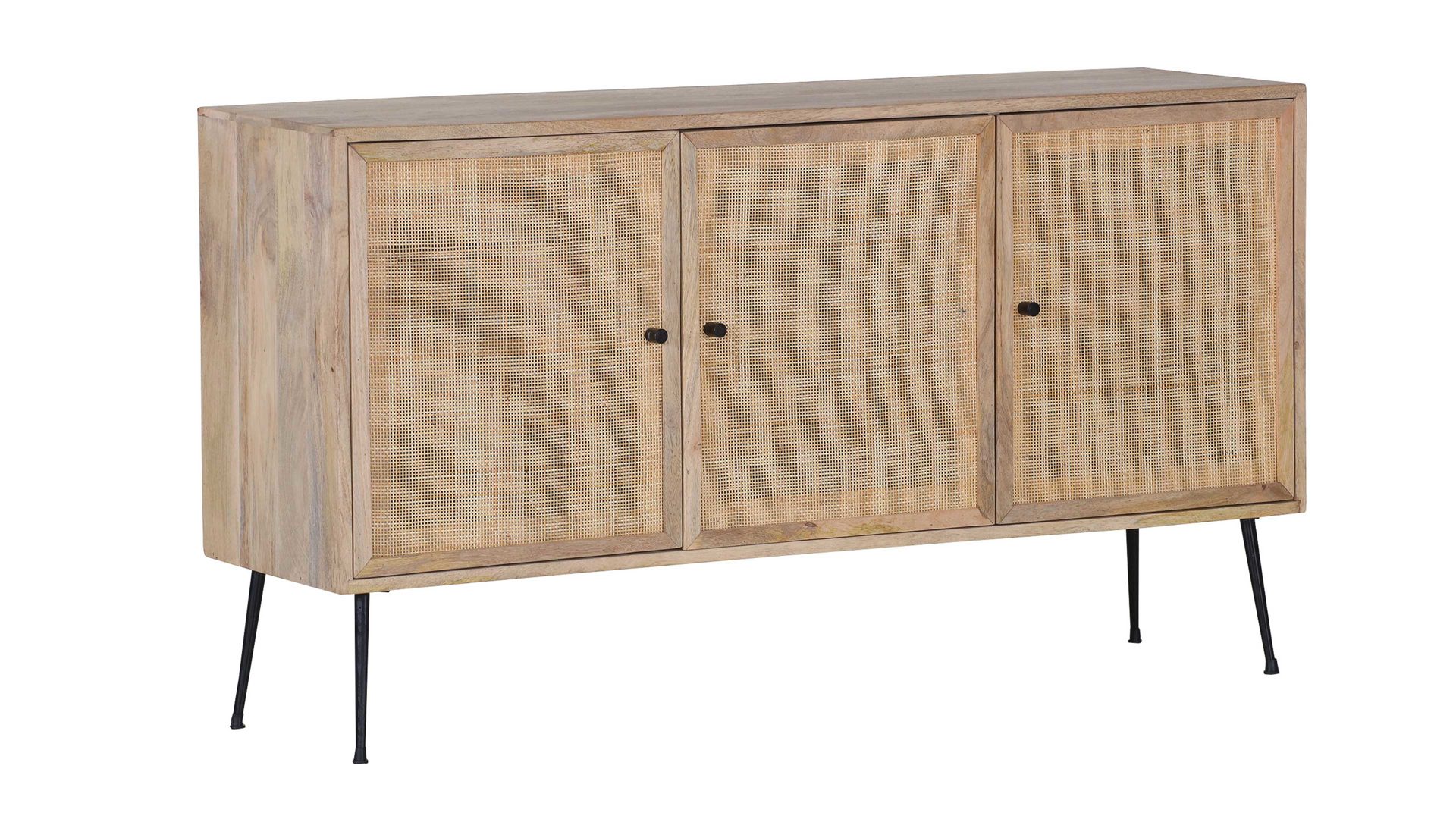 Sideboard Gutmann factory aus Holz in Holzfarben Sideboard Liam Mangoholz & Rattangeflecht – drei Türen