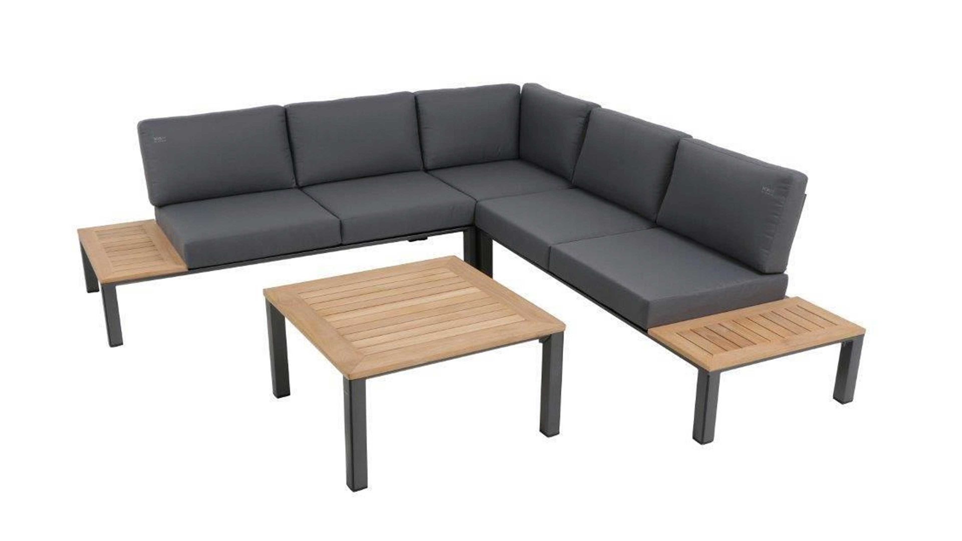 Gartenmöbel-Set Mwh aus Kunstfaser in Dunkelgrau MWH Gartenmöbel Serie Reno - Lounge-Set grauer TEXTILENE®-Bezug & eisengraues Aluminium - Stellfläche ca. 247 x 247 cm