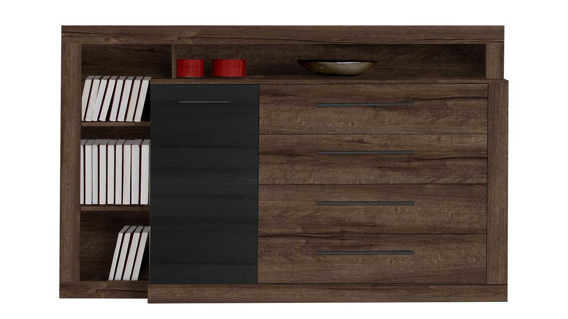 Sideboard Forte aus Holz in Holzfarben Sideboard Bellevue Schwarzeiche & Schlamm – eine Tür, vier Schubaden