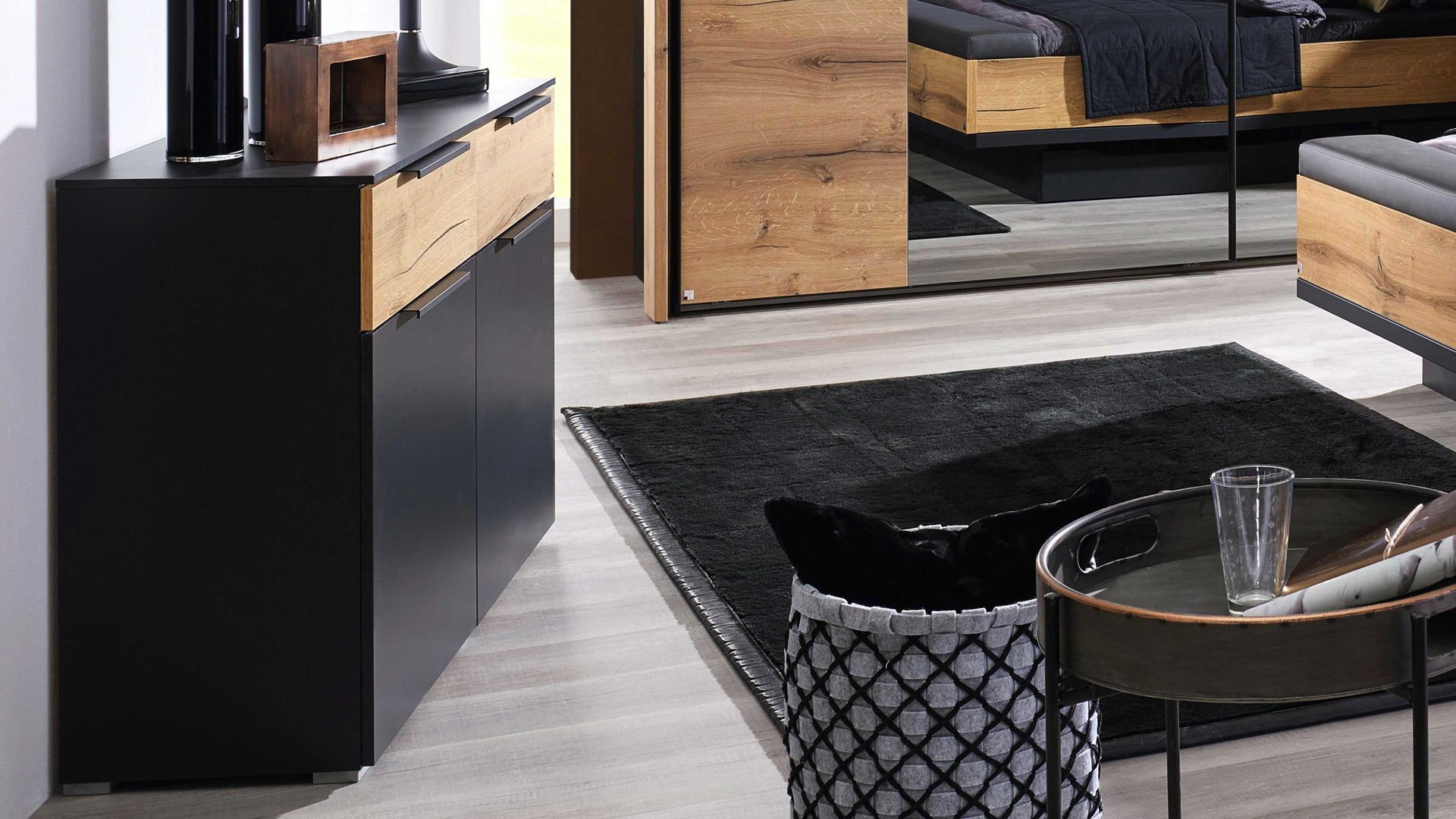 Kombikommode Möbelwerke mastershausen aus Holz in Schwarz rauch BLACK Kombikommode Ventura-Plus Atlantik Eiche & Schwarz – zwei Türen, zwei Schubladen