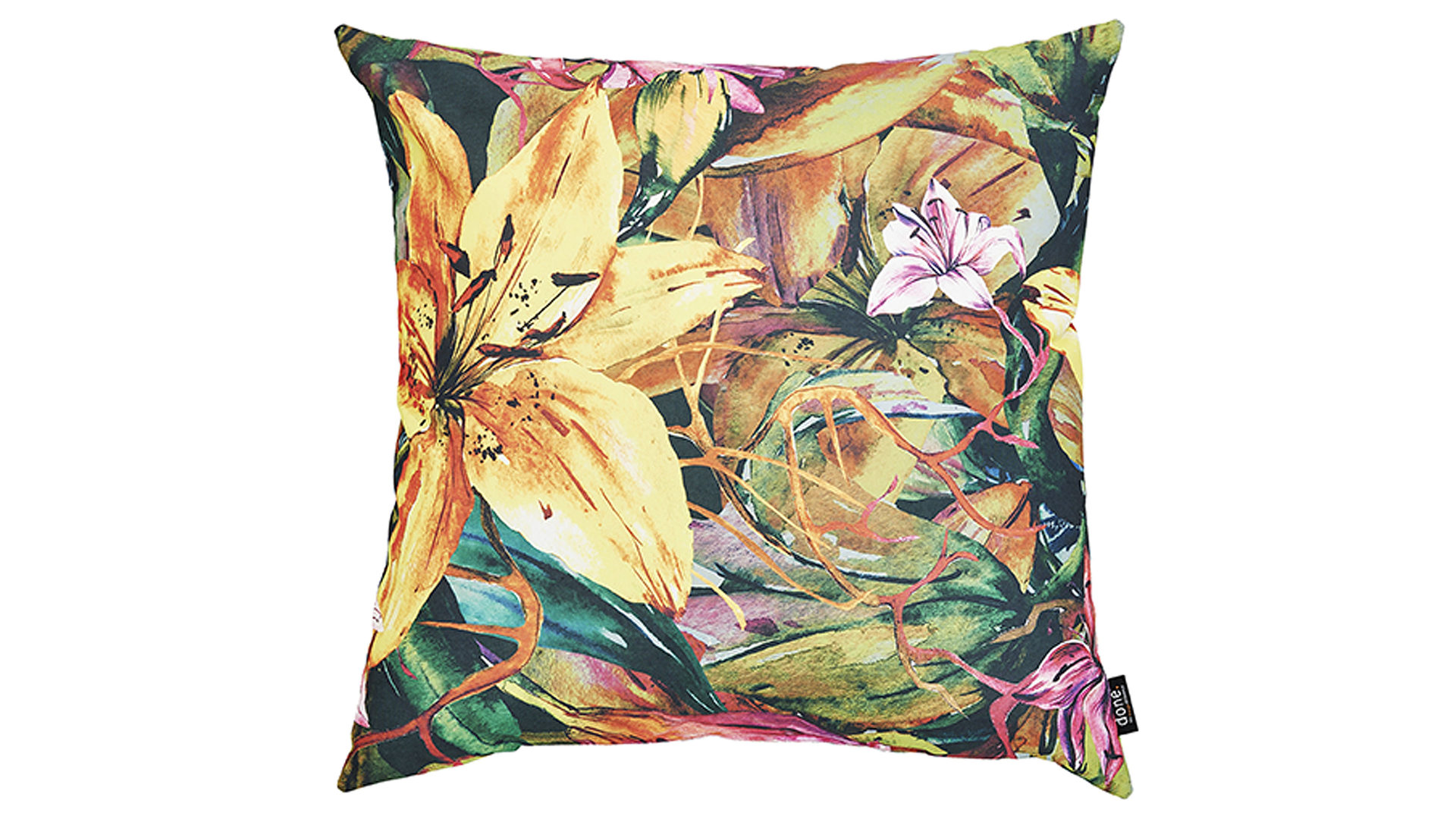 Einzelkissen Interliving BEST BUDDYS! aus Kunstfaser in Mehrfarbig Interliving BEST BUDDYS! Kissen Cushion Outside Yellow Lily Dessin Lilie – ca. 65 x 65 cm