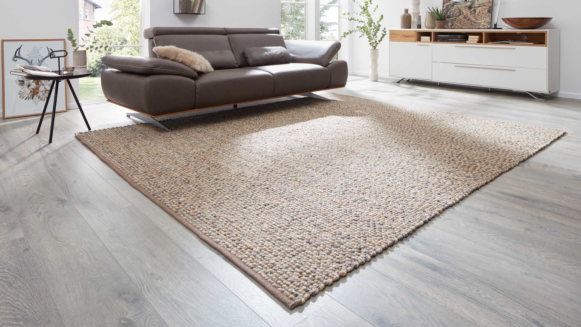 Handwebteppich Interliving aus Naturfaser in Hellbraun Interliving Teppich Serie B-8001 saharafarbene Schurwolle – ca. 65 x 130 cm