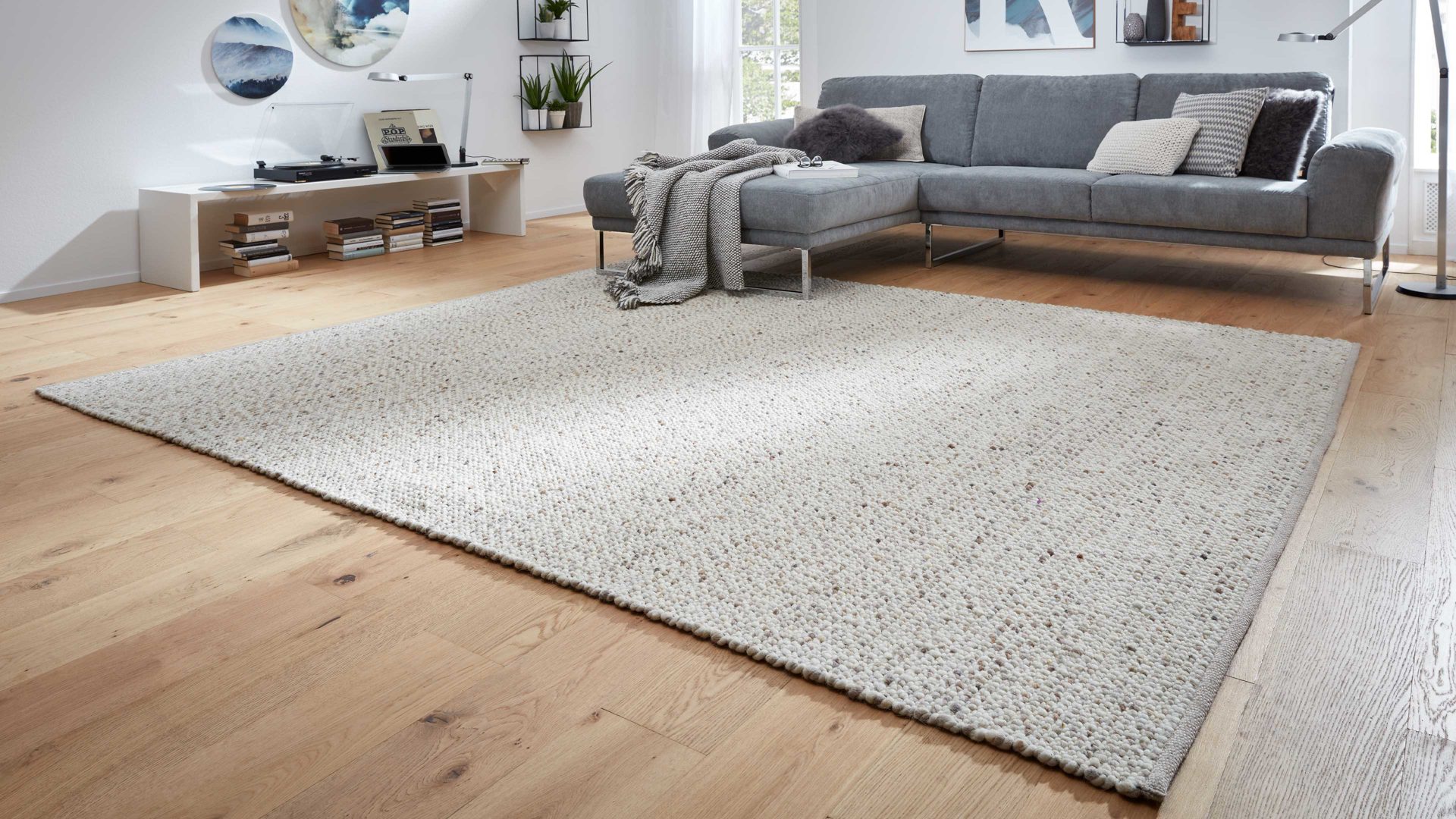 Handwebteppich Interliving aus Naturfaser in Beige Interliving Teppich Serie B-8001 sandfarbene Schurwolle – ca. 90 x 170 cm