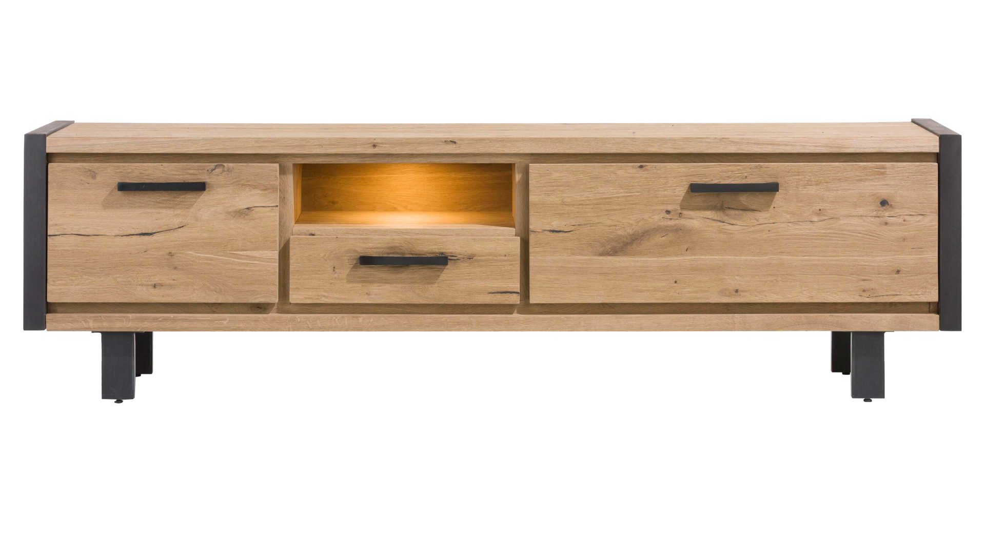 Lowboard Habufa aus Holz in Holzfarben HABUFA Medienmöbel bzw. Lowboard Brooklyn Railway braunes Eichefurnier – zwei Türen, eine Schublade