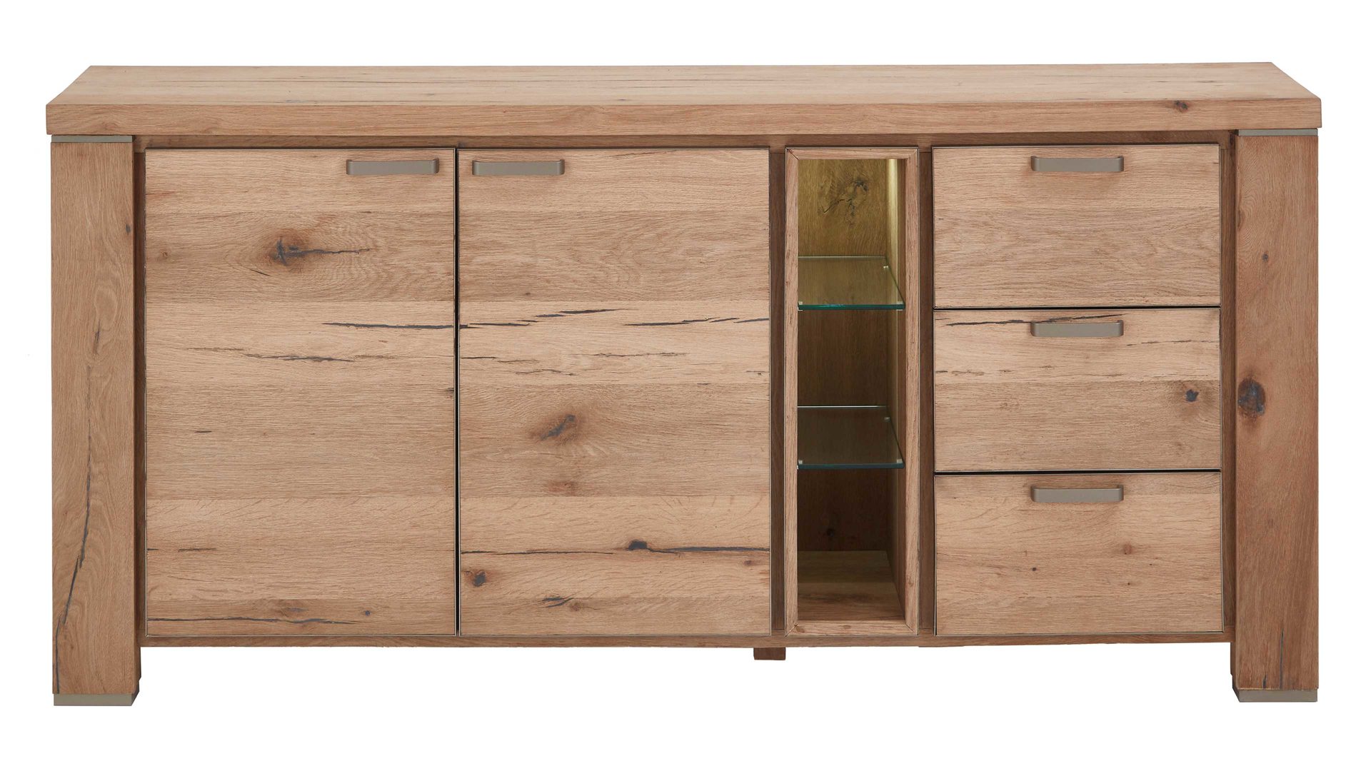 Sideboard WOODS & TRENDS aus Holz in Holzfarben WOODS & TRENDS Sideboard bzw. Kommodenschrank Canova railwaybraunes Eichefurnier & Metall – zwei Türen, drei Schubladen