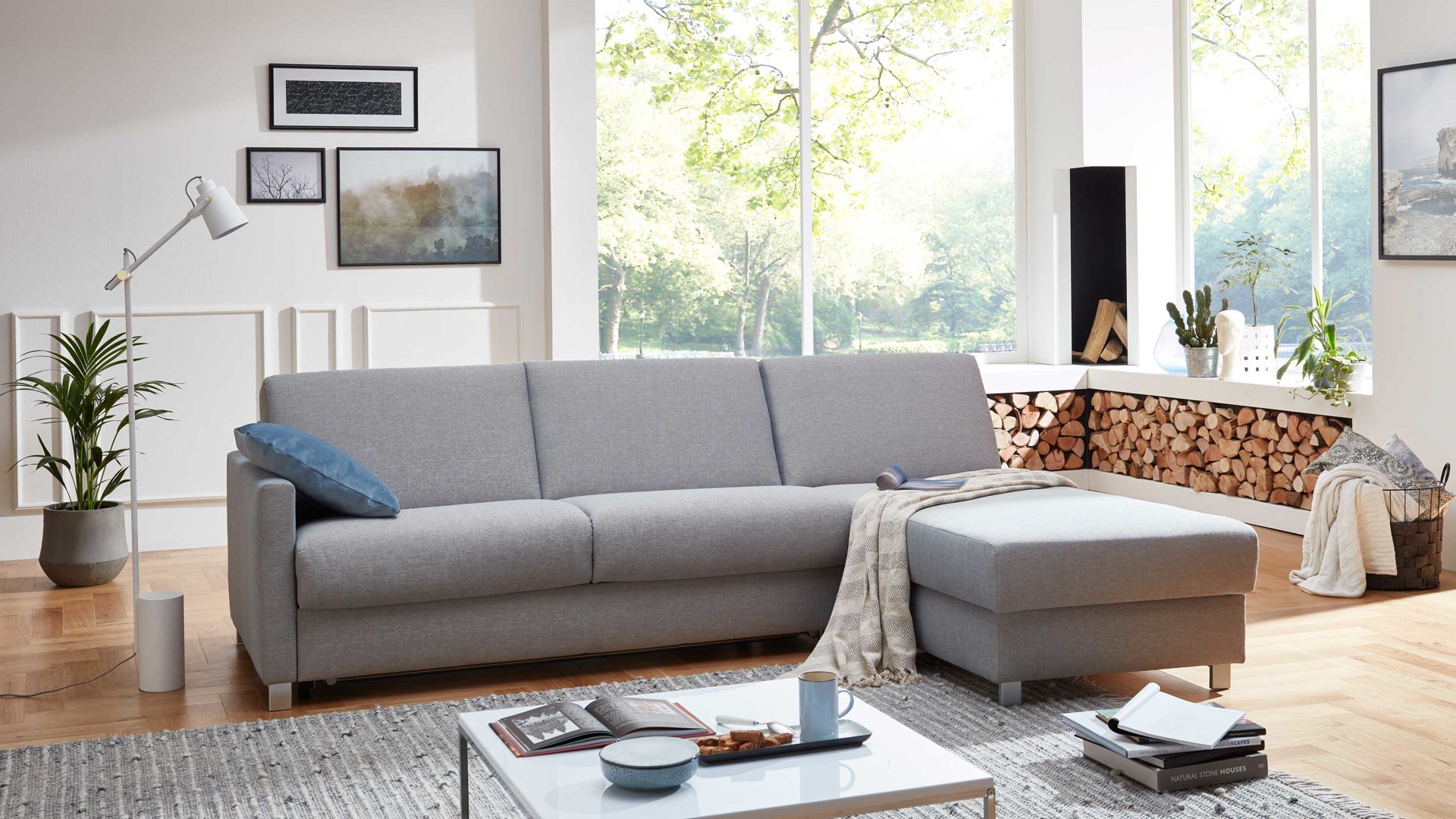 Ecksofa comfortmaster besser sitzen, liegen, leben aus Stoff in Hellblau Messina - Ecksofa hellblauer Bezug 8-8001 - Stellfläche ca. 281 x 160 cm