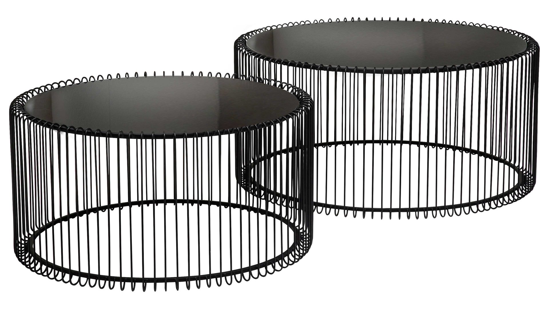Couchtisch-Set Kare design aus Metall in Schwarz KARE DESIGN Couchtisch-Set Wire als Wohnzimmermöbel schwarzer Stahldraht & Glas  - zweiteilig