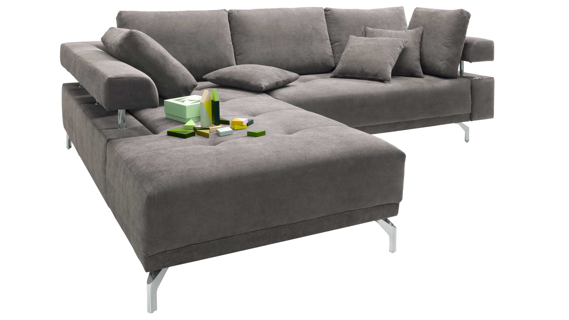 Ecksofa KAWOO aus Stoff in Dunkelgrau KAWOO Polstermöbel Serie Dream -  Ecksofa bzw. Polsterecke grauer Bezug Sun 95 & Metallfüße – Stellfläche ca. 224 x 270 cm