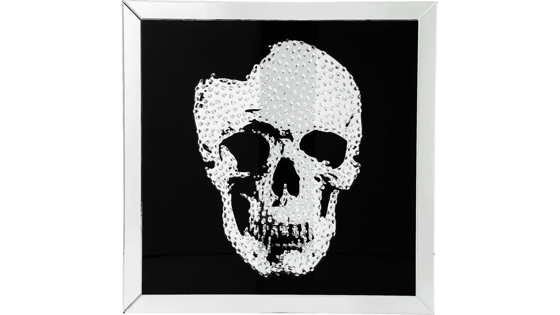 Glasbild Kare aus Glas in Schwarz KARE DESIGN Kristallglas-Wandbild Mirror Skull Glas & Glaskristalle – ca. 100 x 100 cm