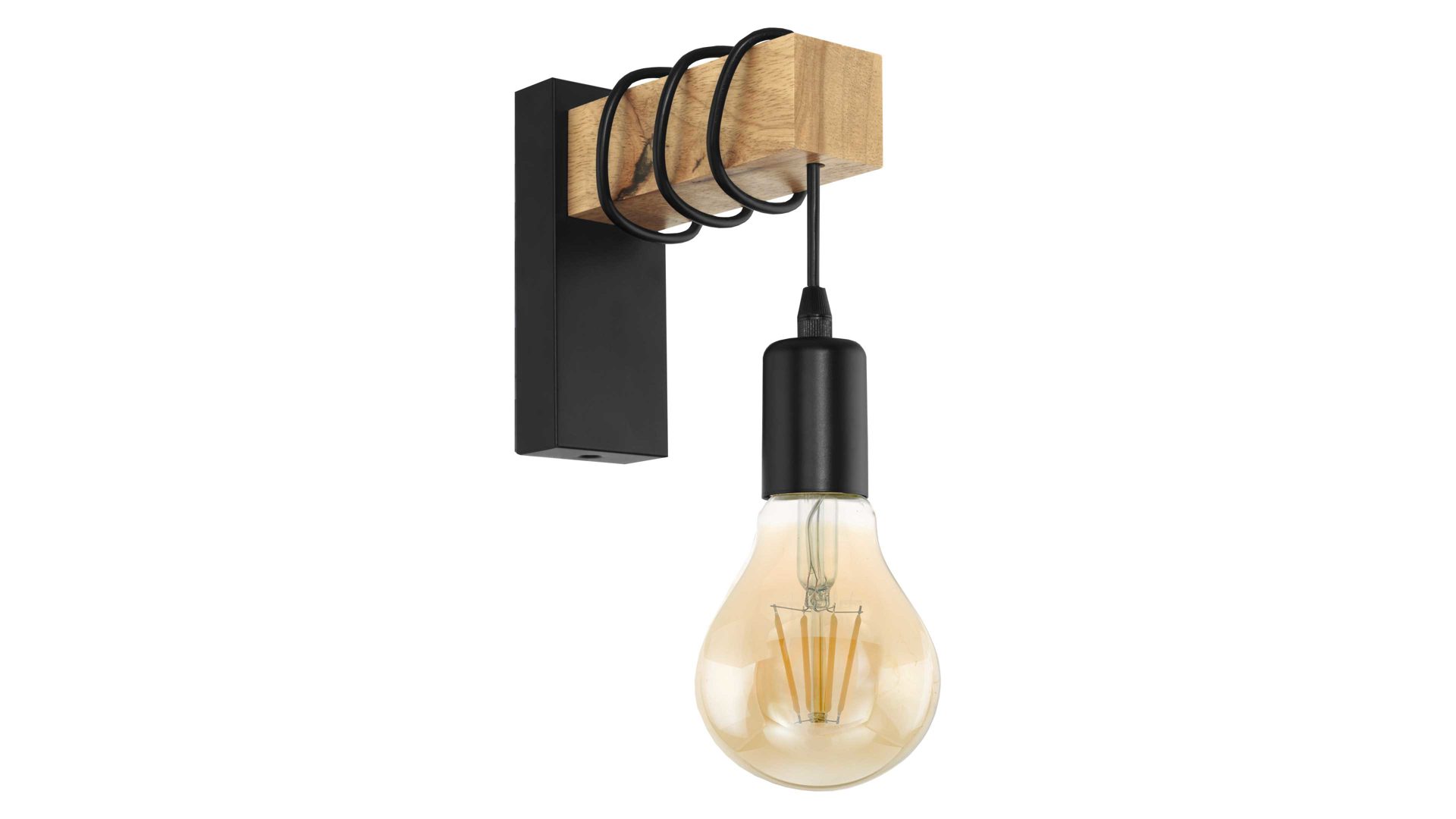 Wandleuchte Eglo aus Metall in Schwarz EGLO Wandleuchte Townshend schwarzer Stahl & Holz – Länge ca. 7 cm