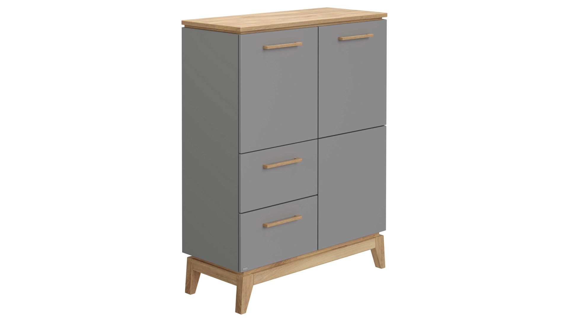 Highboard Paidi aus Holz in Grau PAIDI Babyzimmer Highboard Sten Eiche & Schiefergrau – zwei Türen, zwei Schubladen