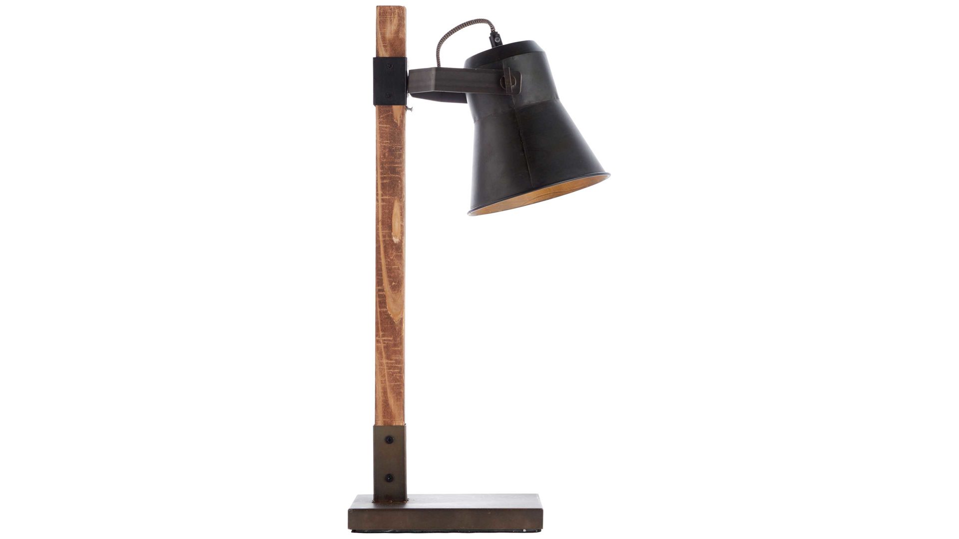 Tischleuchte Brilliant aus Metall in Schwarz Brilliant Tischlampe Plow schwarzer Stahl & Holz – Höhe ca. 55 cm