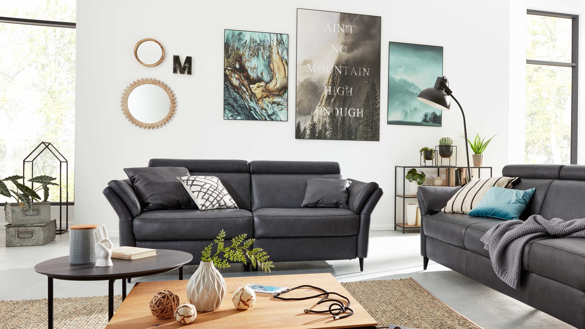 2,5-Sitzer Interliving aus Leder in Anthrazit Interliving Sofa Serie 4055 - 2,5-Sitzer anthrazitfarbenes LongLife-Leder Texas - Länge ca. 196 cm