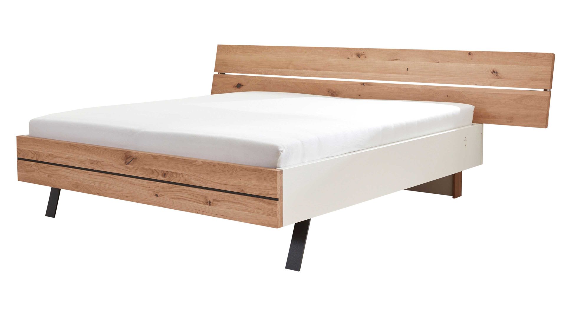 Bettgestell Interliving aus Holz in Holzfarben Interliving Schlafzimmer Serie 1019 – Bettgestell Wildeiche & weißer Mattlack –  Liegefläche ca. 200 x 200 cm