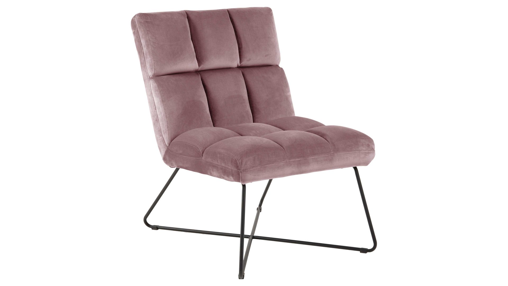 Lounge-Stuhl Actona group aus Stoff in Rosa Loungestuhl Alba pastellrosa Samt Vic 18 & schwarzes Metallgestell