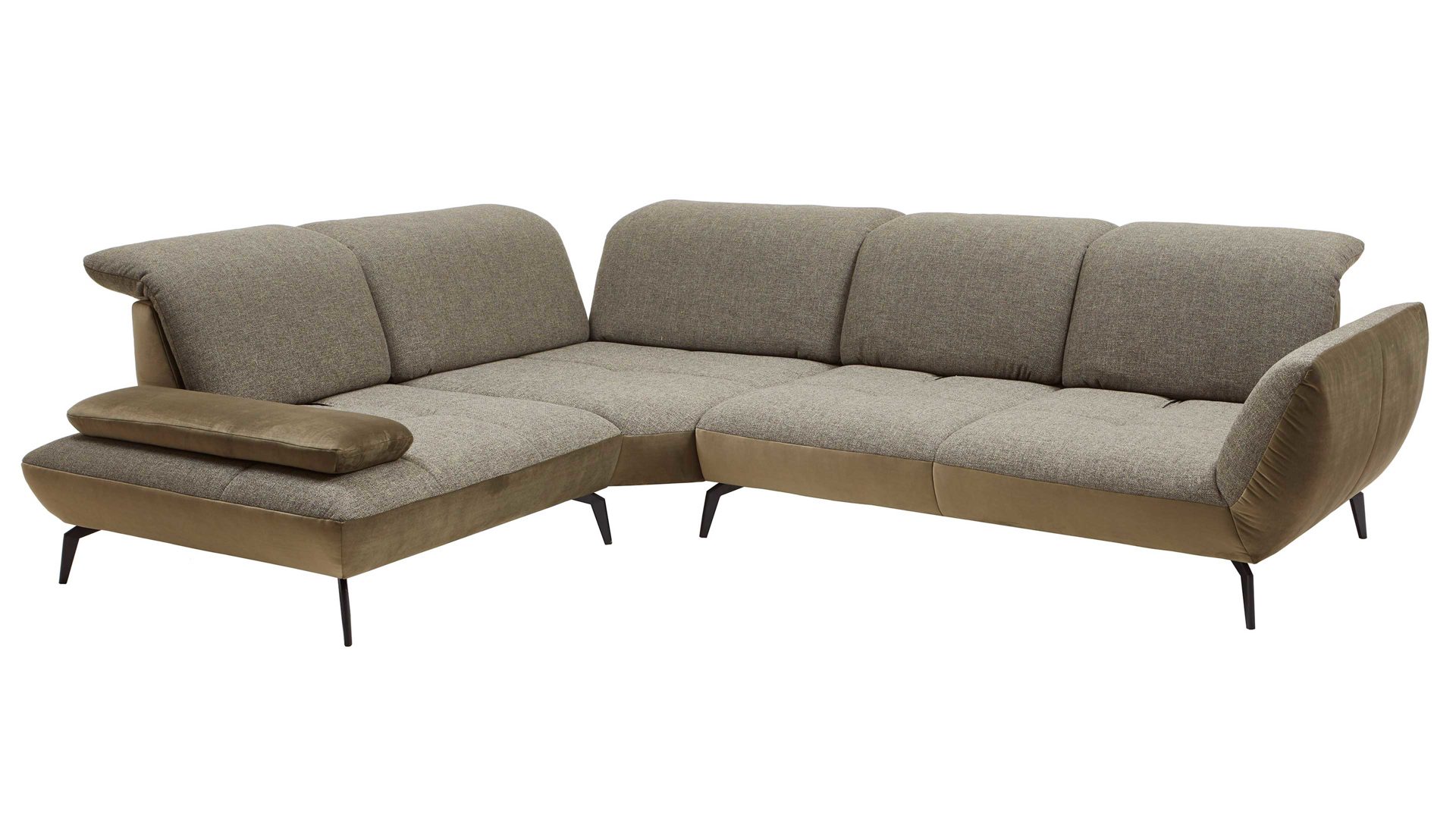 Ecksofa KAWOO aus Stoff in Grün KAWOO Polsterprogramm New Jersey - Ecksofa olivfarbener Bezug Riviera & khakifarbener Bezug Amsterdam – Stellfläche ca. 269 x 329 cm