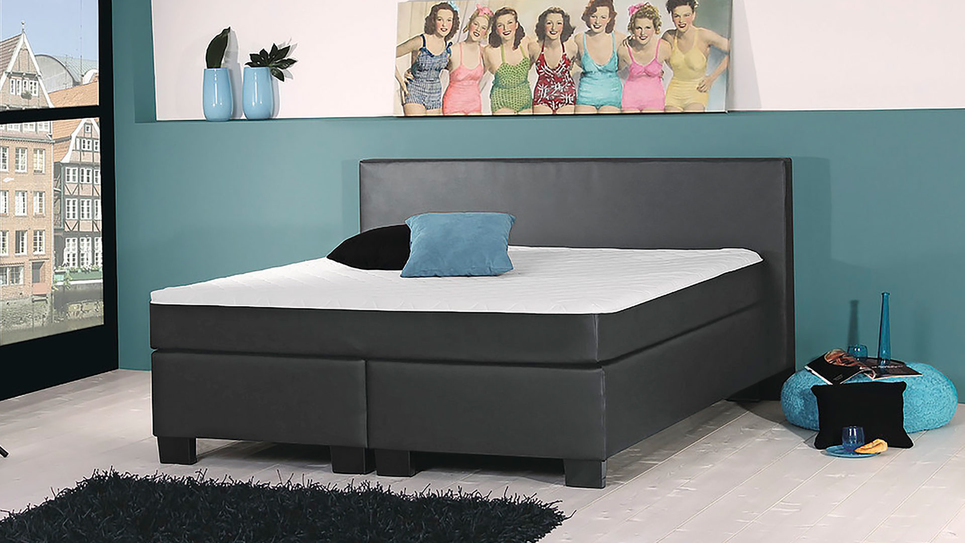 Boxspringbett KAWOO aus Stoff in Schwarz KAWOO Boxspringbett - Polsterbett BX 290 schwarzes Kunstleder 50317-800 – Liegefläche ca. 180 x 200 cm