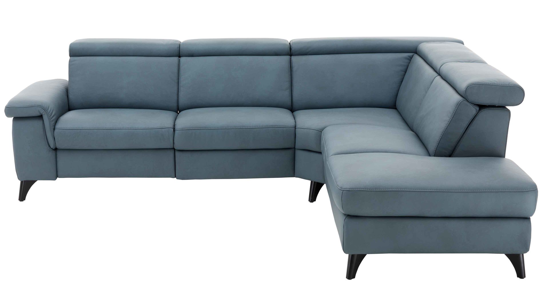 Ecksofa Steinpol polsteria aus Leder in Blau Polsterprogramm Relaxa 6.0 Plus PSG XC - Ecksofa graublaues LongLife-Leder Punch - Stellfläche ca. 270 x 239 cm