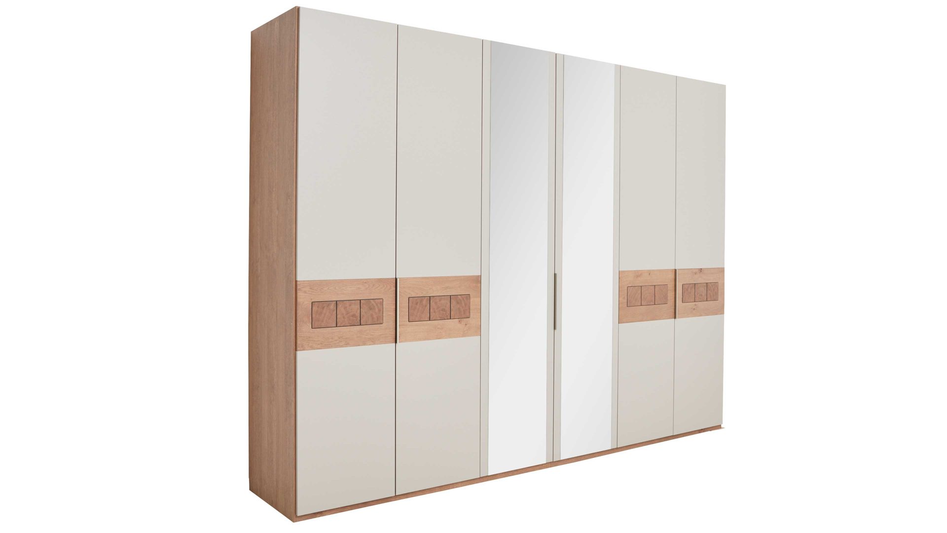 Kleiderschrank Interliving aus Holz in Hellgrau Interliving Schlafzimmer Serie 1022 – Kleiderschrank 6063-90015 Taupe & Eiche Barrique - sechs Türen, Höhe ca. 207 cm