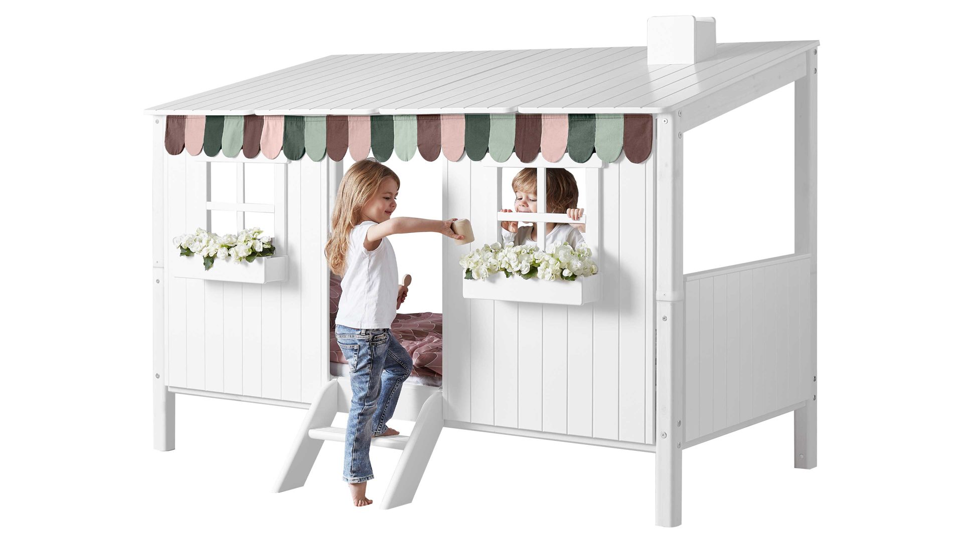 Spielbett Flexa® aus Holz in Weiß FLEXA® Baumhaus-Spielbettgestell weiße Lackoberflächen – Liegefläche ca. 90 x 200 cm