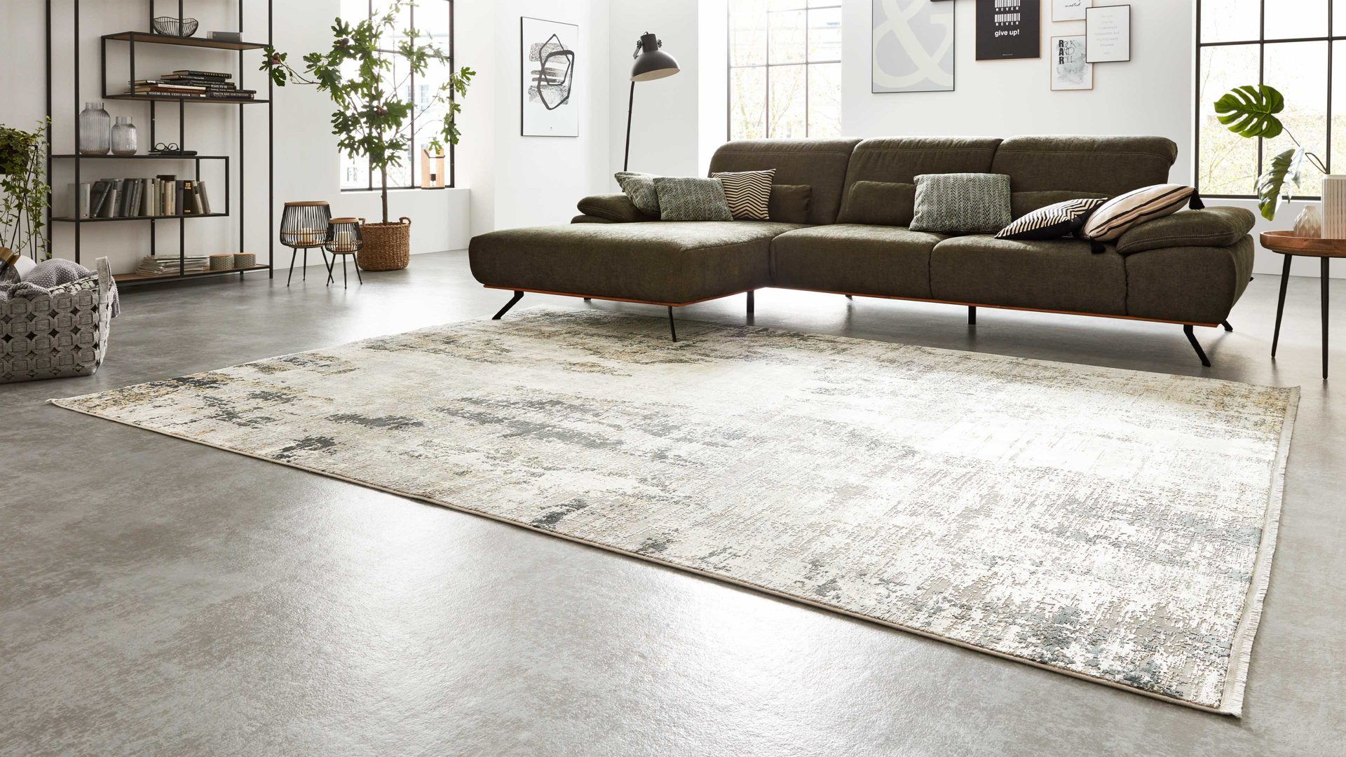 Webteppich Interliving aus Mischgewebe in Grau Interliving Teppich Serie L-8600 Grau-Creme 912 – ca. 67 x 130 cm