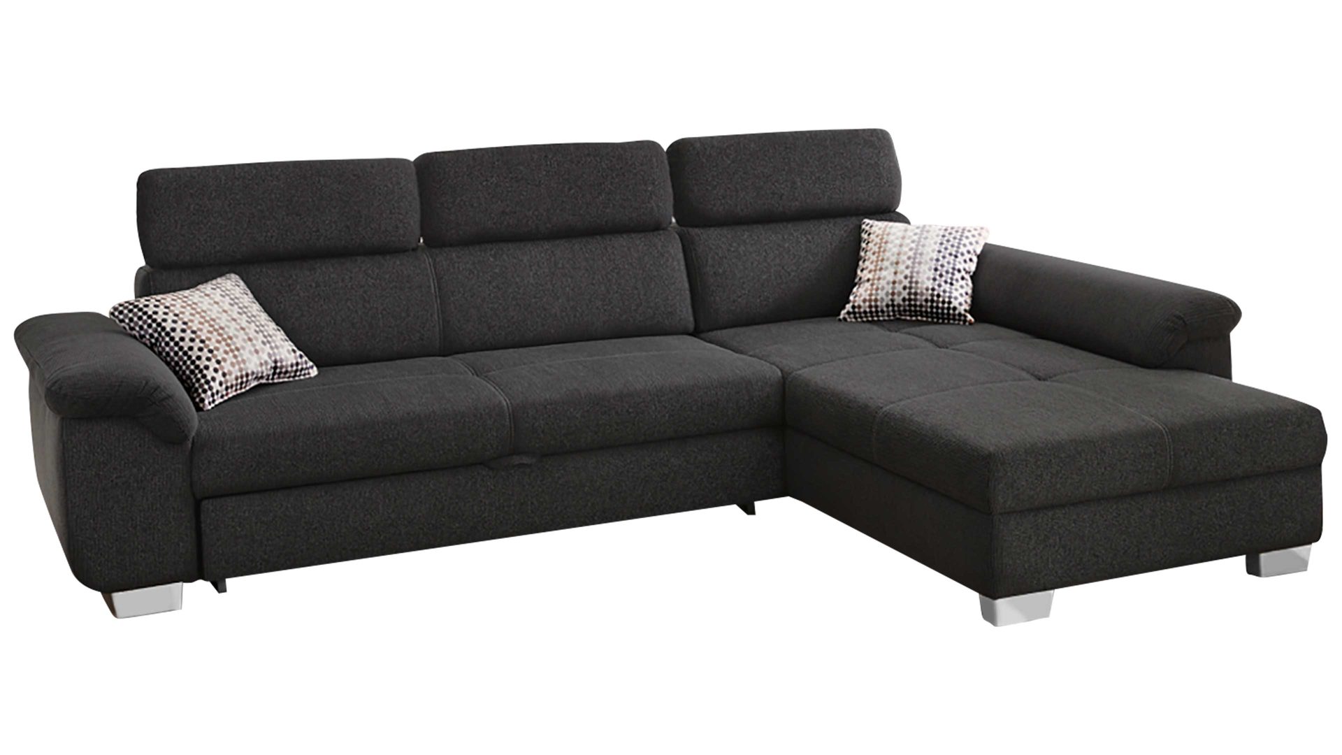 Ecksofa Job aus Stoff in Anthrazit Modernes Ecksofa Landshut als bequeme Polsterecke anthrazitfarbenes Flachgewebe 482.19 & 722.09 – Stellfläche ca. 295 x 214 cm