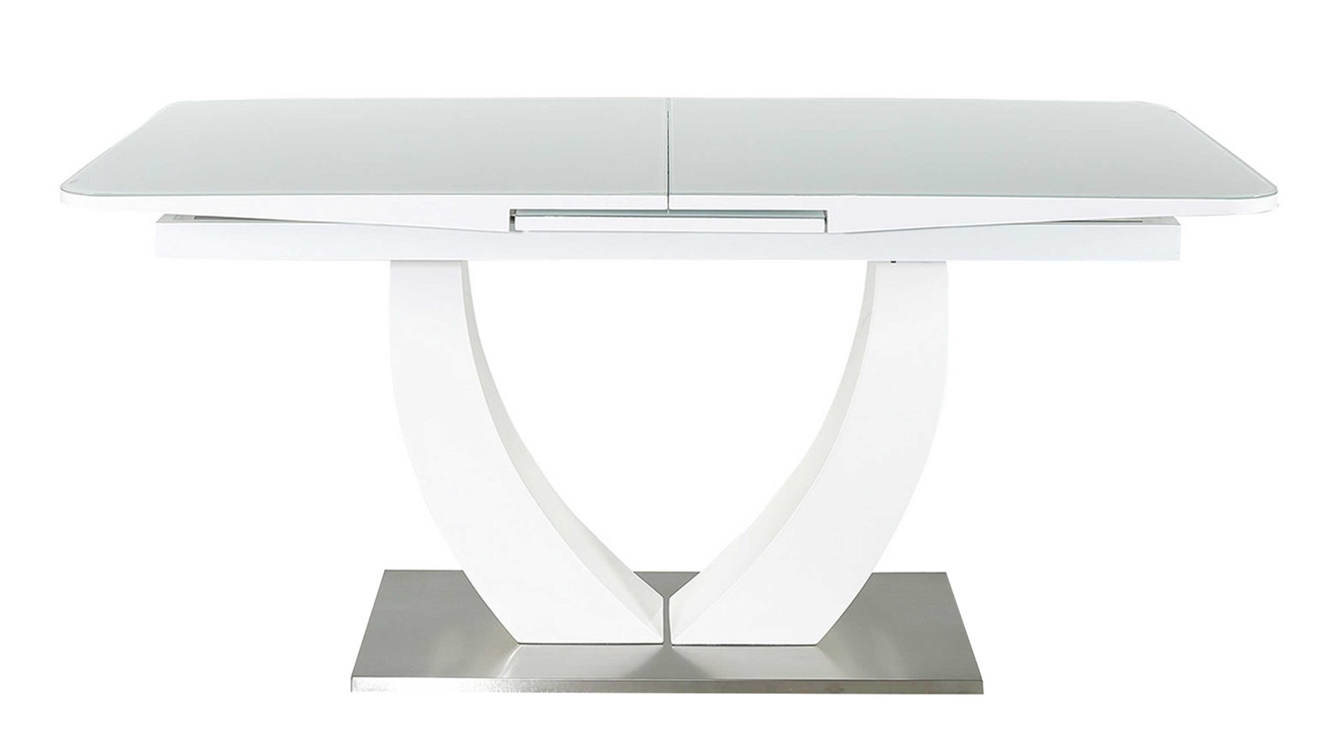 Auszugtisch Pro.com aus Glas in Weiß Ausziehtisch bzw. Esstisch Weißglas & weiße Hochglanzoberflächen, Edelstahl – ca. 160 - 200 x 90 cm