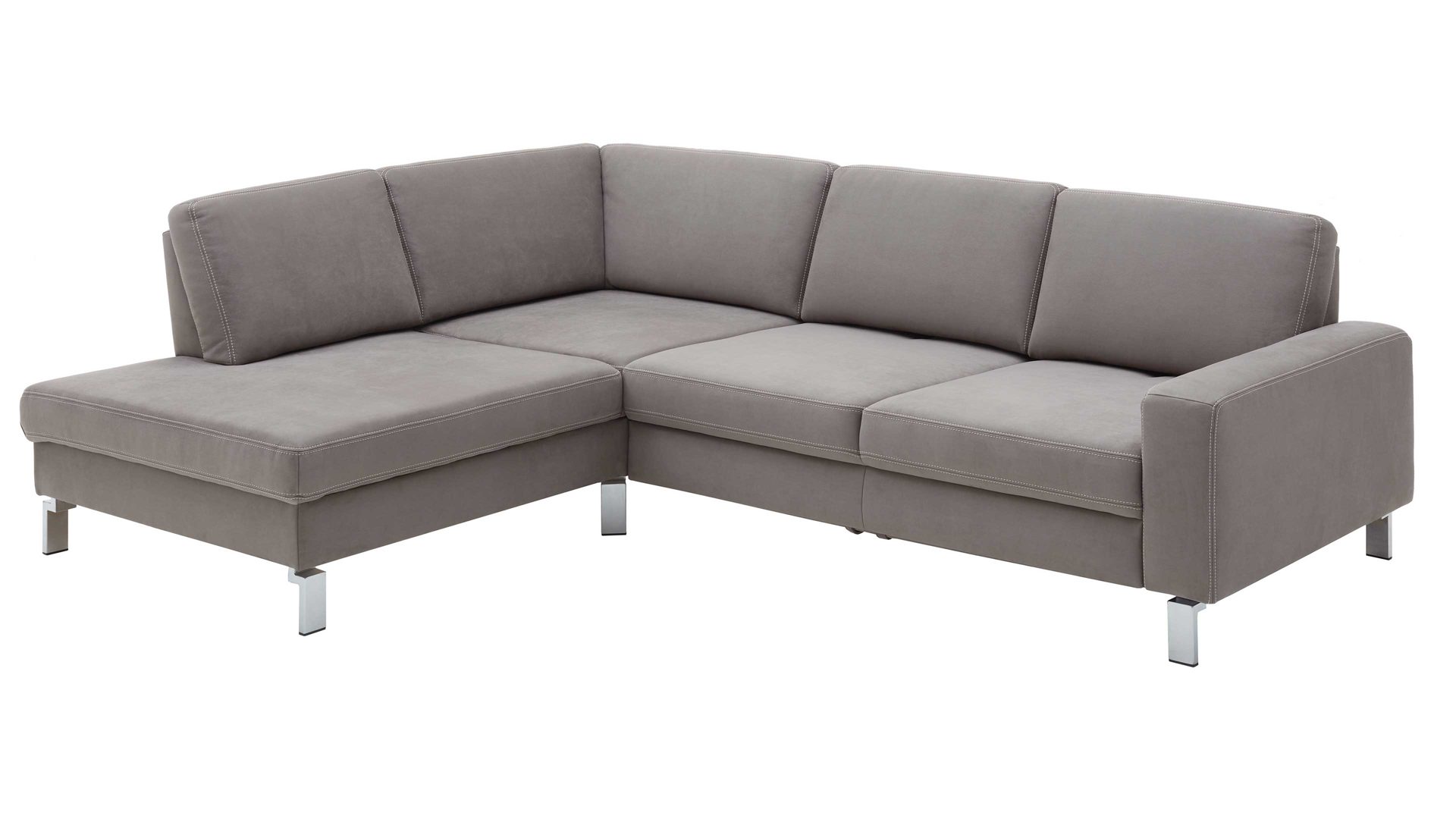 Ecksofa SOFAkultur aus Stoff in Grau SOFAkultur Programm SK 239 - Ecksofa fangofarbener Bezug Crown & Chromfüße – Stellfläche ca. 202 x 259 cm