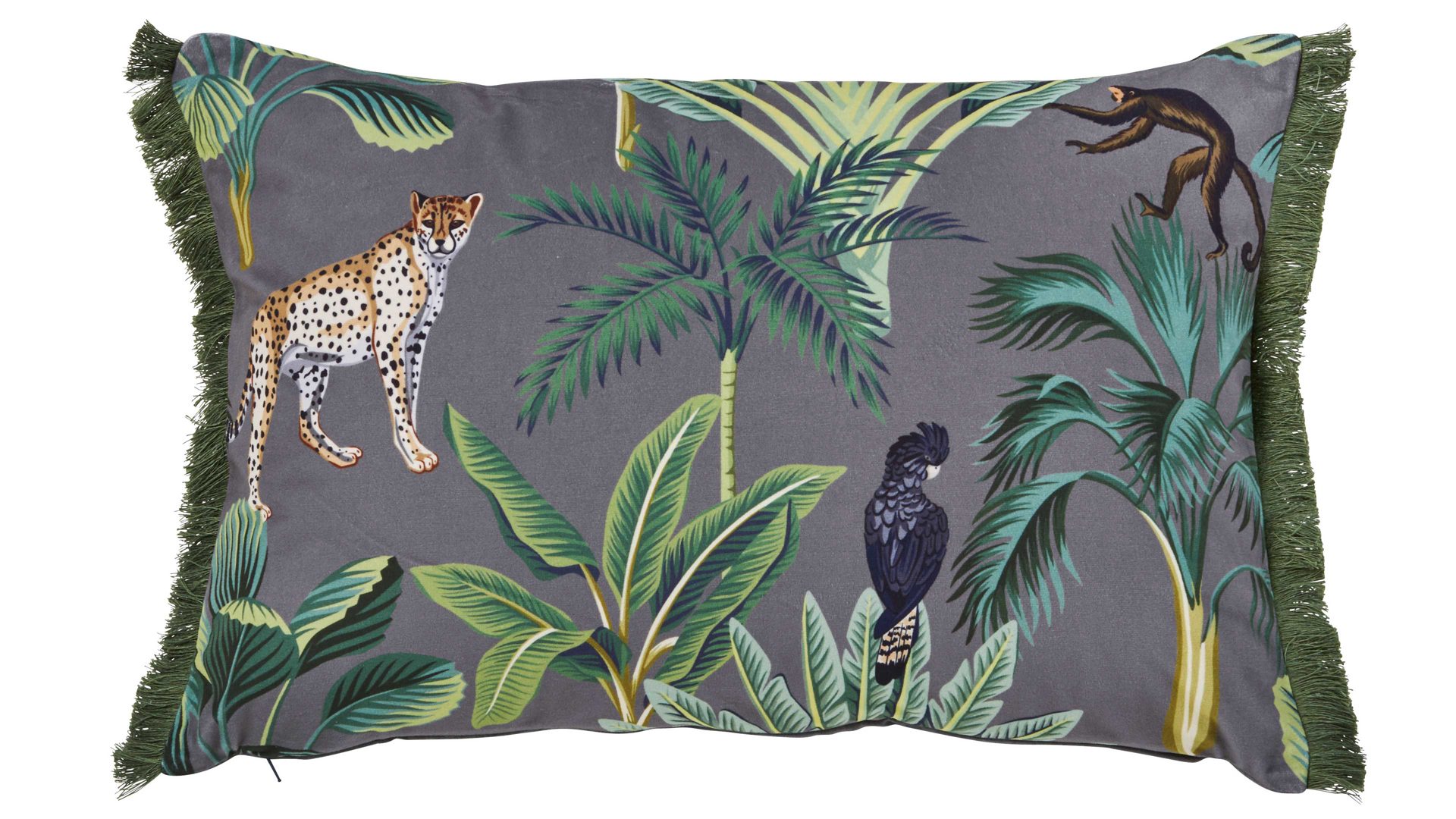 Kissenbezug /-hülle Done.® aus Kunstfaser in Grau done.® Kissenhülle Cushion Fringe Dessin Jungle Life - ca. 40 x 60 cm