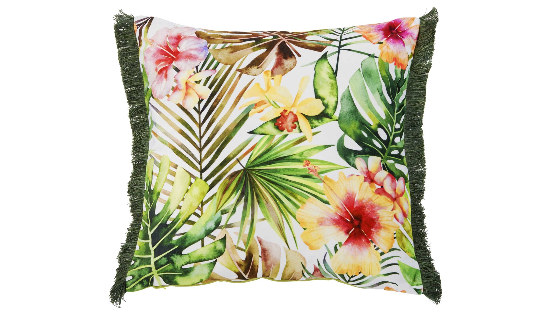 Kissenbezug /-hülle Done.® aus Kunstfaser in Hellgrün done.® Kissenhülle Cushion Fringe Dessin Jungle Flower - ca. 45 x 45 cm