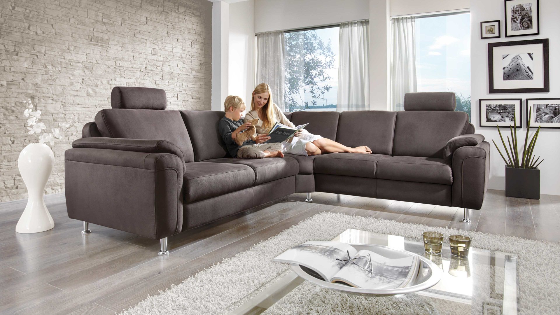 Ecksofa modulmaster aus Stoff in Dunkelbraun Modulmaster MM-ZE1002 - Ecksofa schokofarbene Mikrofaser Holiday & Chromfüße - Stellfläche ca. 276 x 246 cm