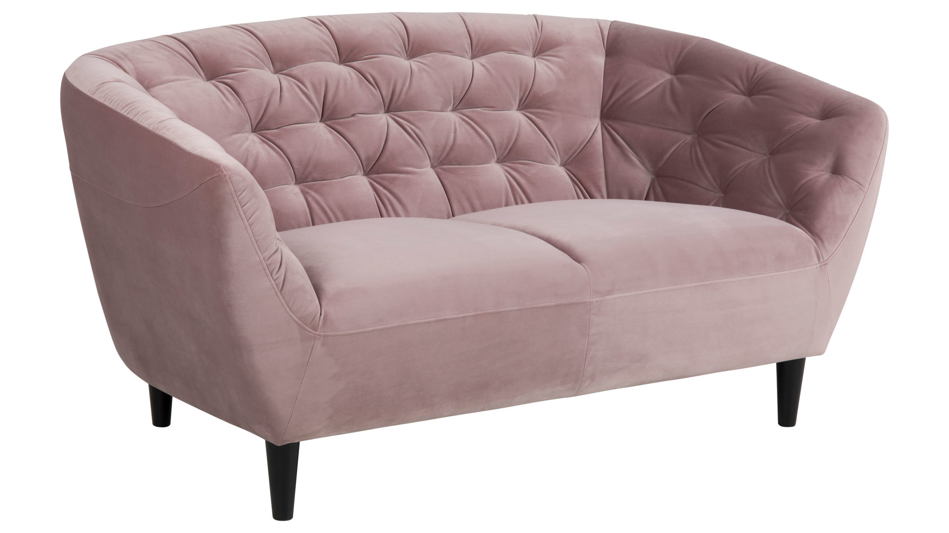 Zweisitzer Actona group aus Stoff in Pink Zweisitzer-Sofa als bequemes Polstermöbel pastellrosa Samt Vic 18 & schwarze Holzfüße, Breite ca.  150 cm